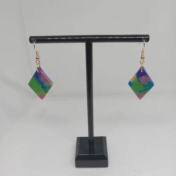 Hand Crafted Multicolor Diamond Earrings - Picture 1 of 6